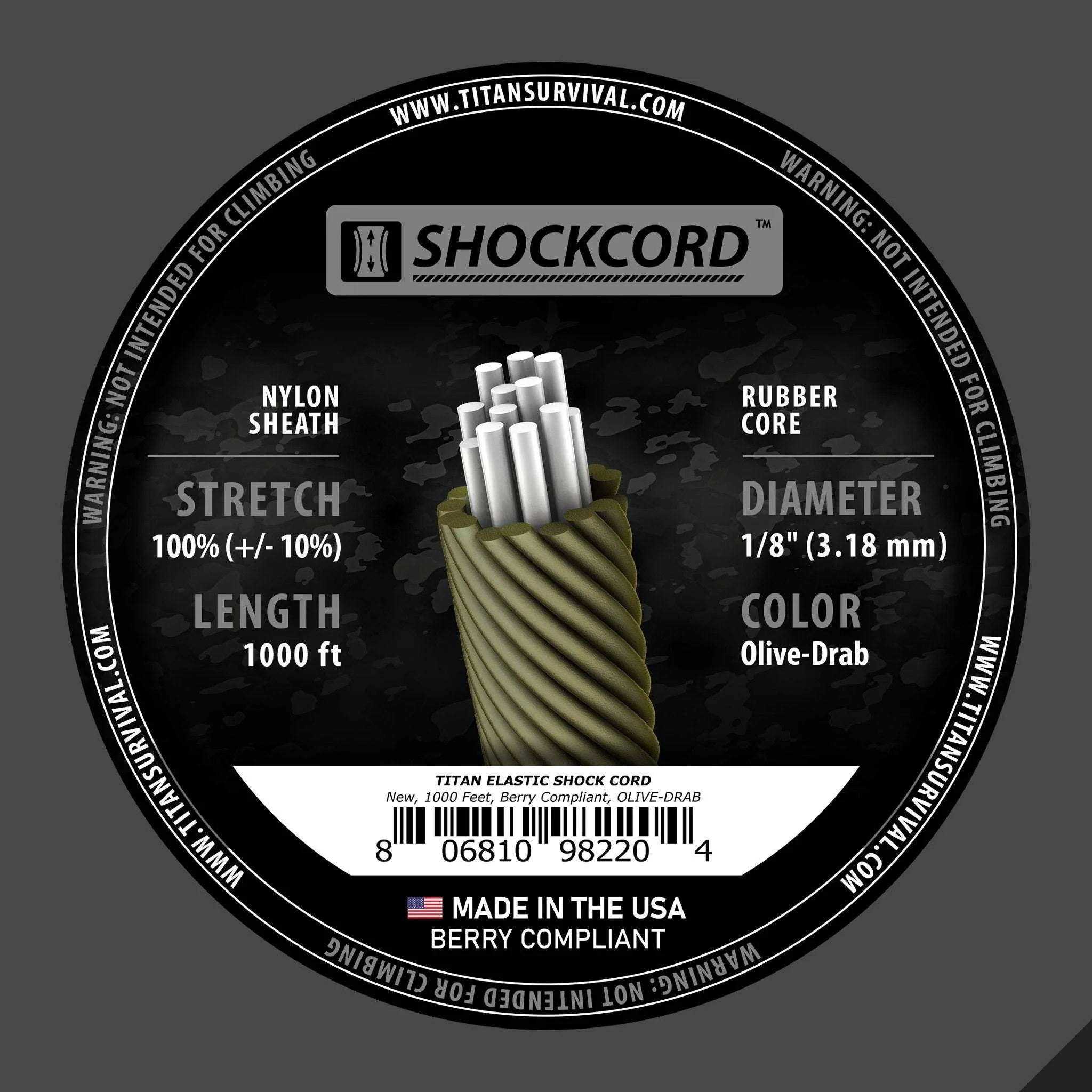 Shock Cord, 1000 FT MIL-SPEC Spool |  1/8" Diameter, Olive-Drab, USA - Image 2
