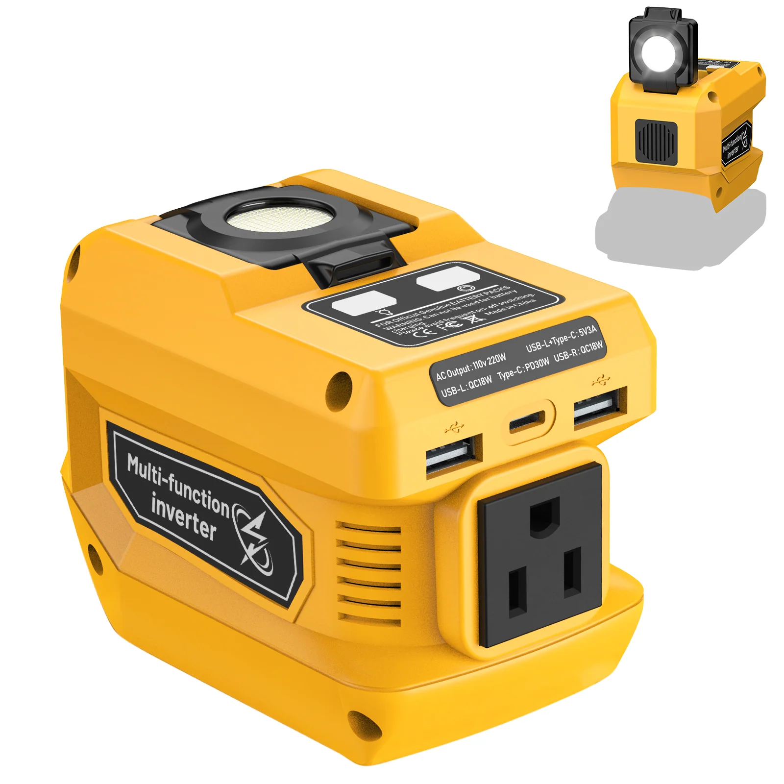 220W Power Inverter Compatible with DeWalt 20V/18V Batteries - Image 2