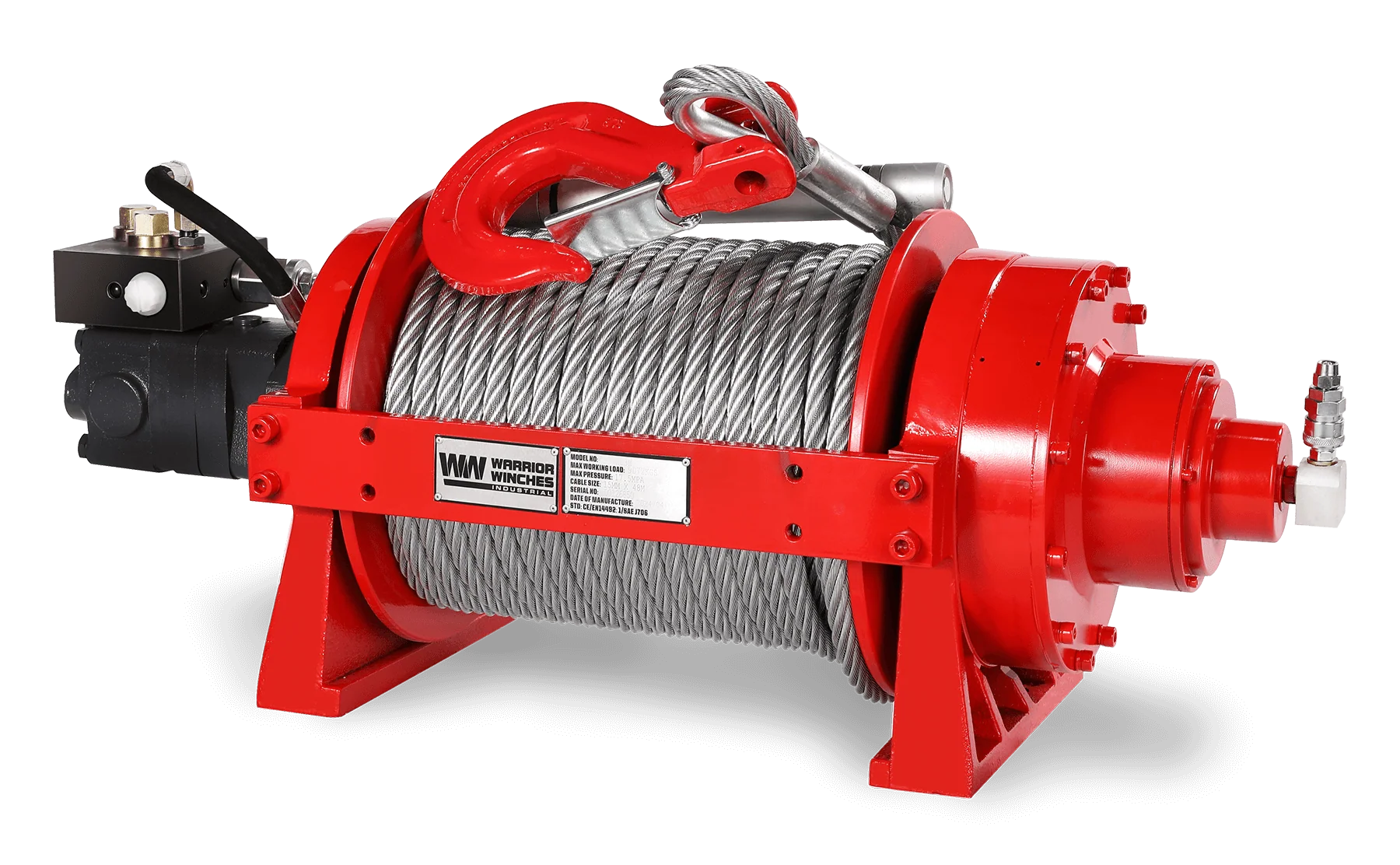 JR10 22,000lb (10 Ton) Industrial Hydraulic Winch - Steel Rope - Image 3