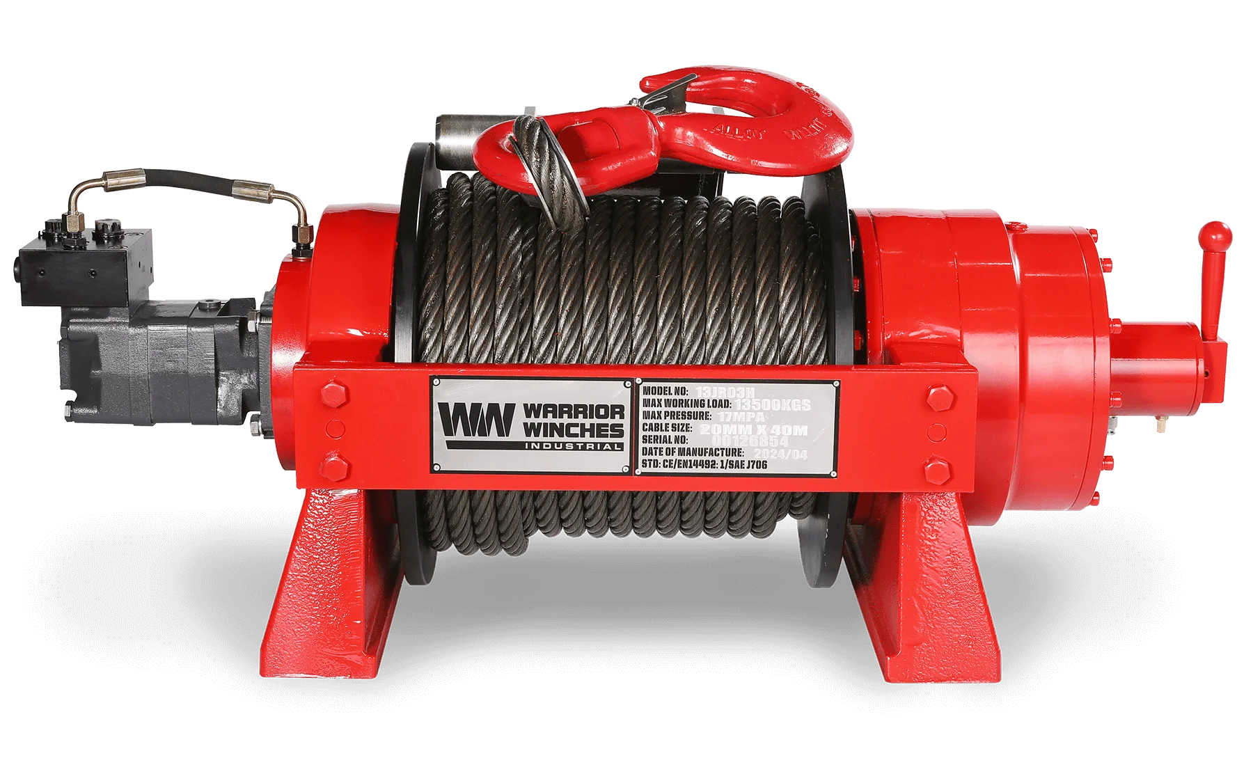 JR13 29,700lb (13.5 Ton) Industrial Hydraulic Winch - Steel Rope - Image 2