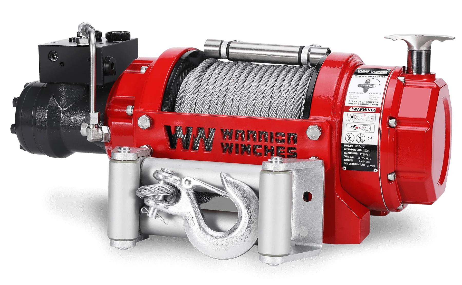 RV8 8,000lb (3.6 Ton) Hydraulic Short Drum Winch - Steel Rope - Image 3