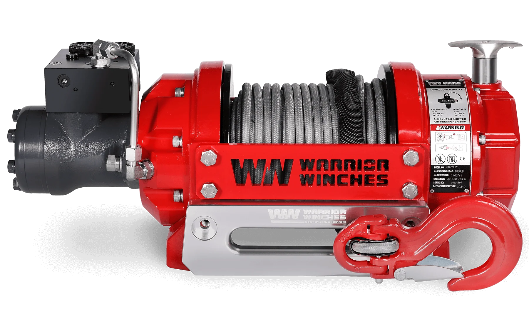 RV8 8,000lb (3.6 Ton) Hydraulic Short Drum Winch - Synthetic Rope - Image 2