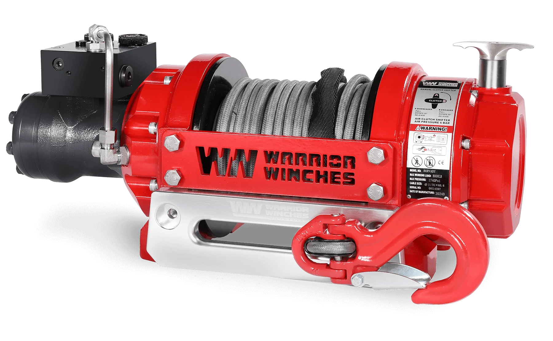 RV8 8,000lb (3.6 Ton) Hydraulic Short Drum Winch - Synthetic Rope - Image 3