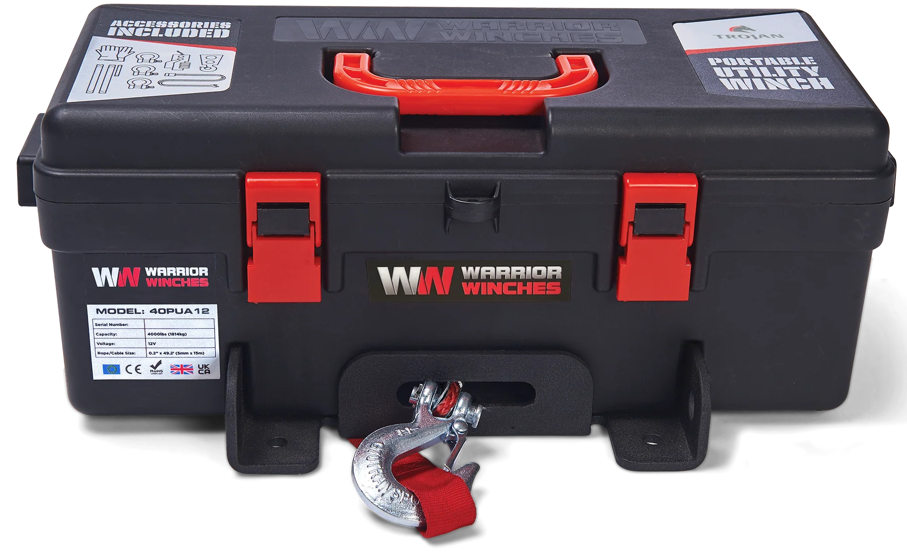 Trojan 4,000lb 12v Portable Utility Winch - Synthetic Rope - Image 2