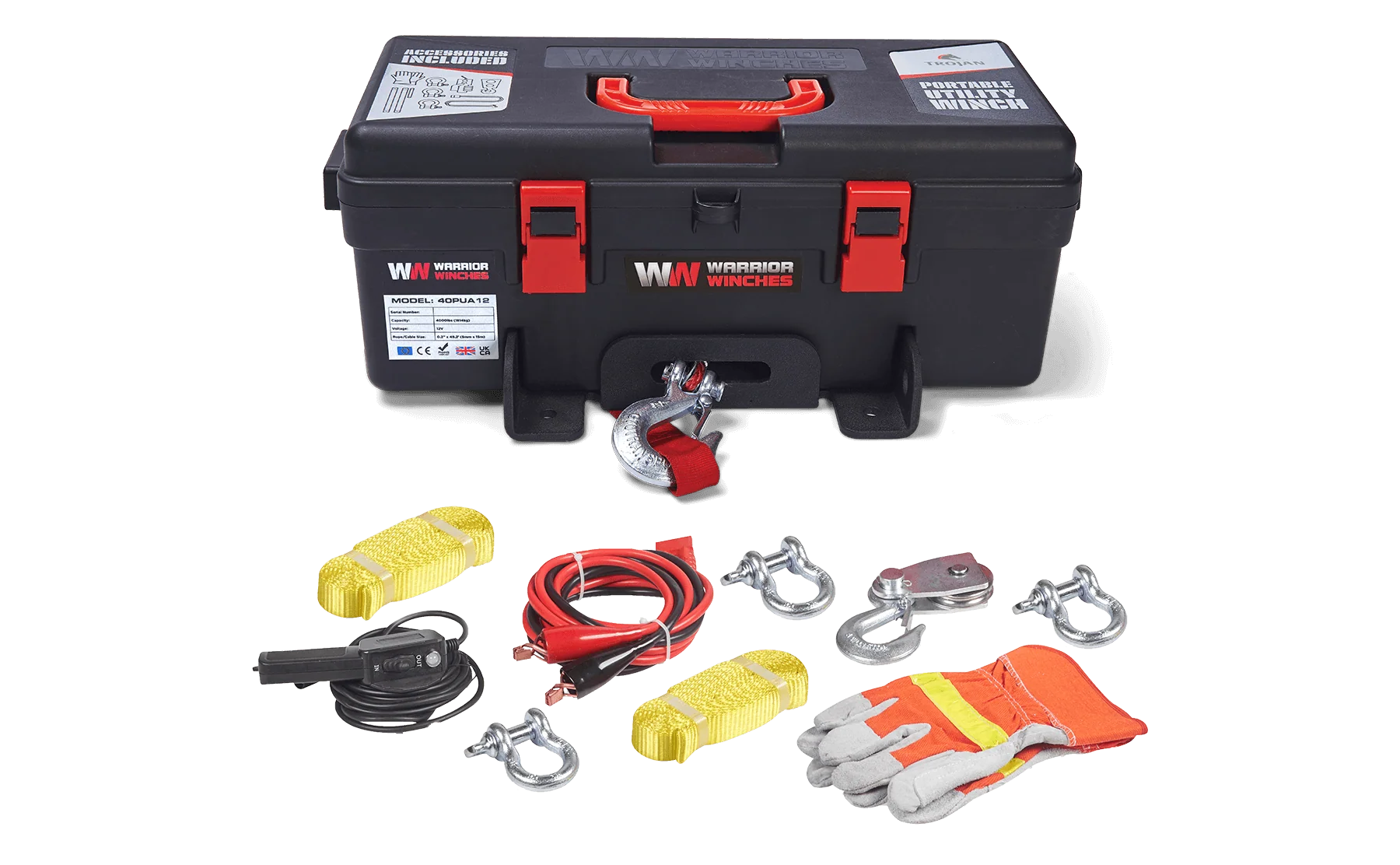 Trojan 4,000lb 12v Portable Utility Winch - Synthetic Rope - Image 3